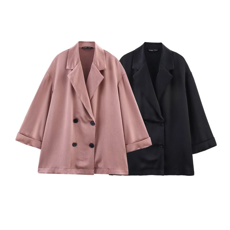 Pink Polyester Lapel Double Breasted Blazer