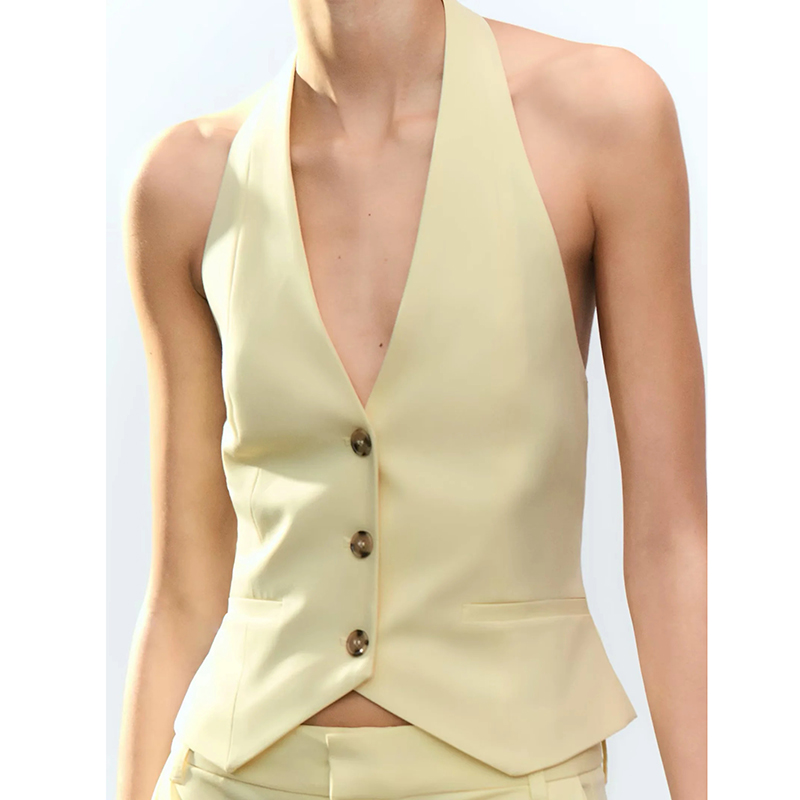 Yellow Polyester Halter Vest