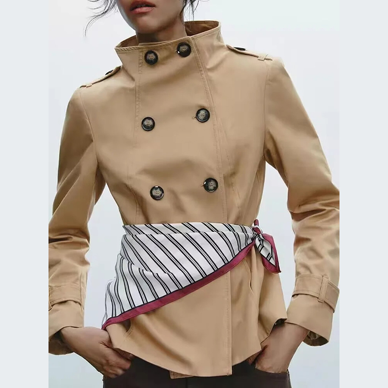 Chaqueta Cruzada De Poliéster Con Cuello Alto