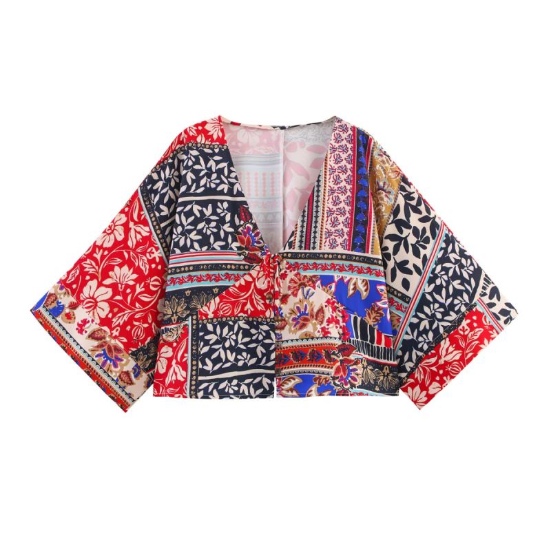 Top De Cuello En V Con Estampado De Tela