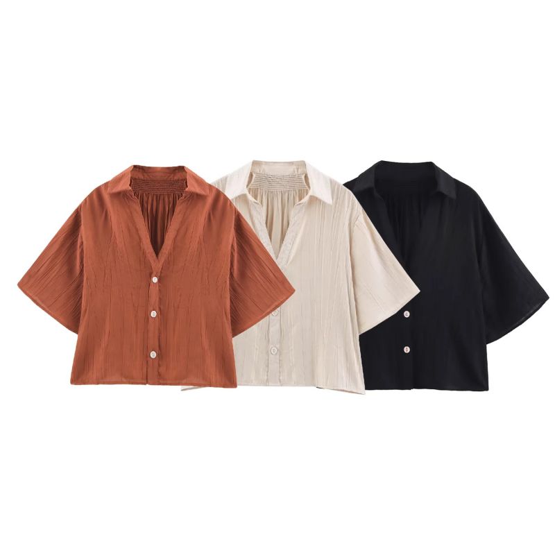 Dark Brown Polyester Lapel Shirt