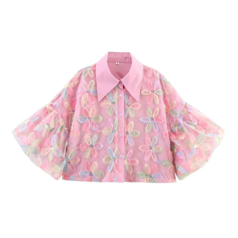Pink Polyester Printed Lapel Shirt