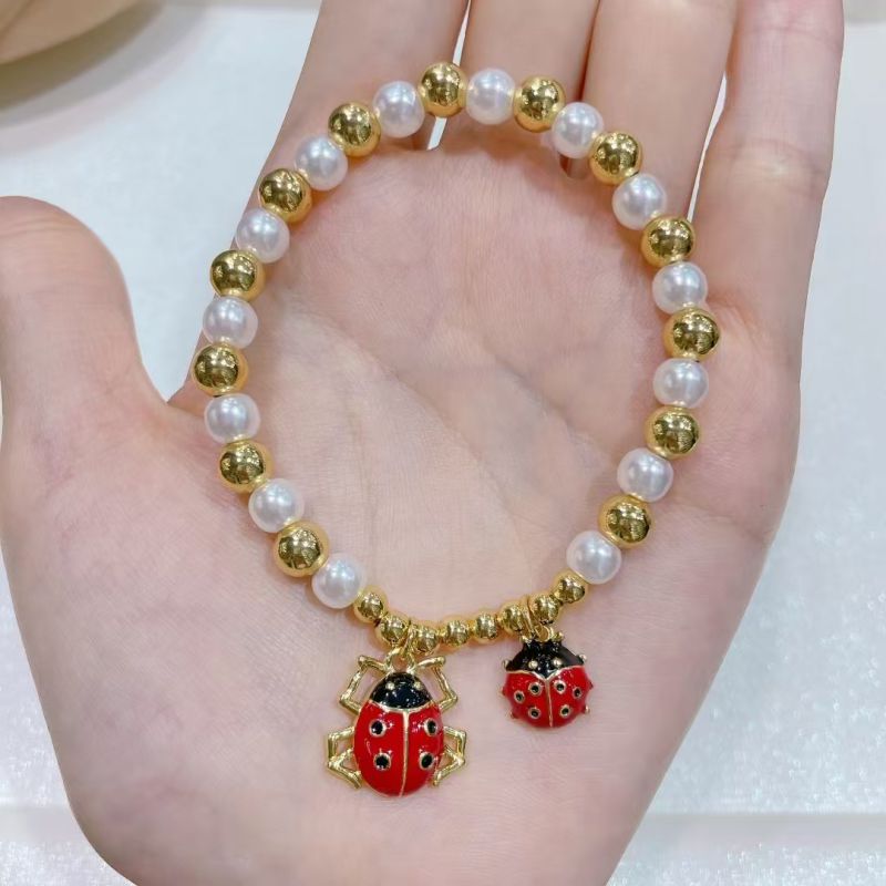Pulsera De Escarabajo Con Cuentas De Perla Bañadas En Cobre Y Oro