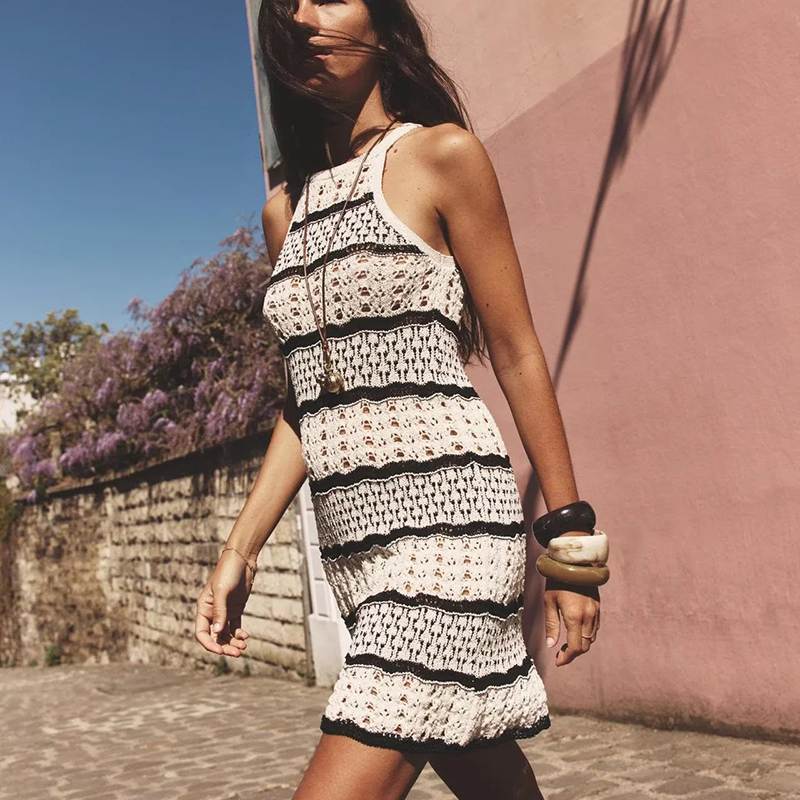 White Textured Knit Halter Maxi Dress