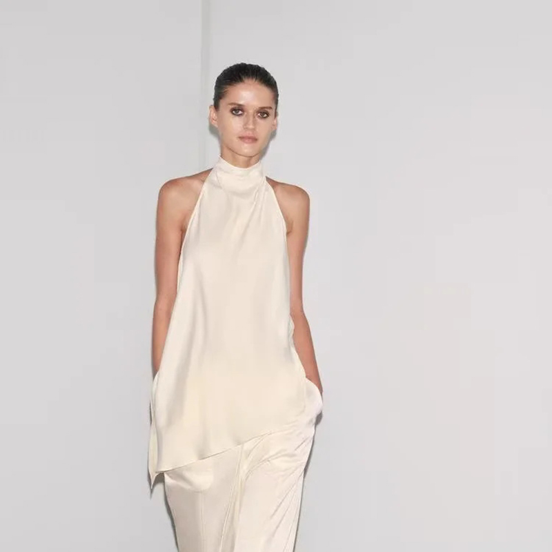 Top De Cuello Halter De Satén De Seda
