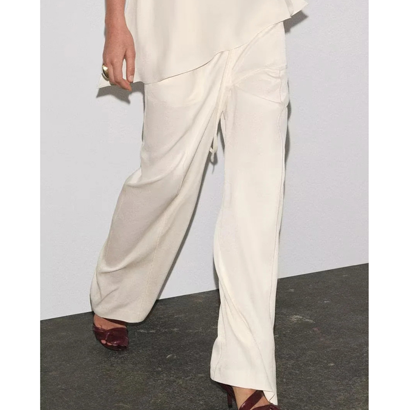 Off-white Polyester Lace-up Straight Trousers