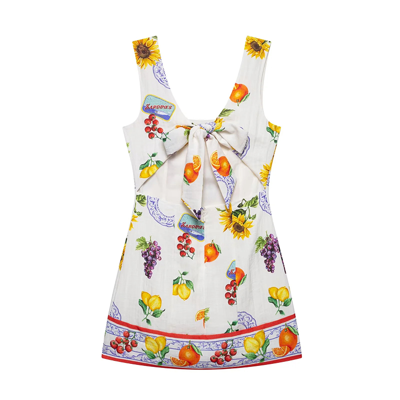 White Polyester Printed Bowknot Sleeveless Tank Top