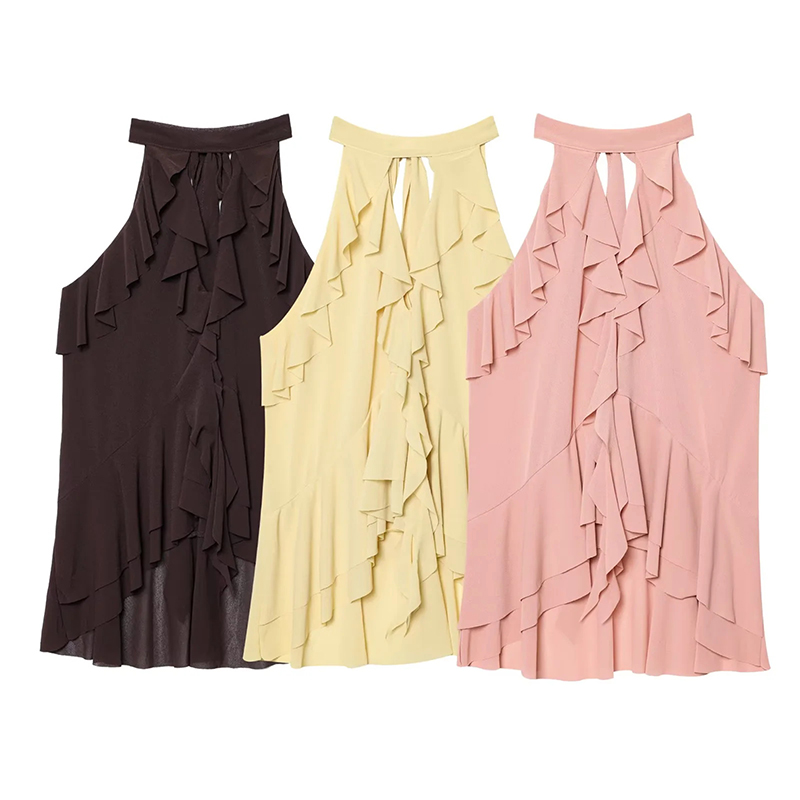 Brown Blended Layered Lace Sleeveless Top