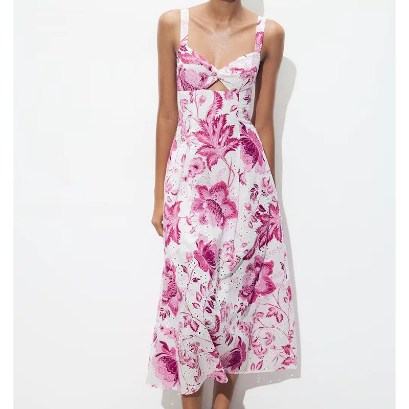Rose Red Blended Printed Suspender Dress