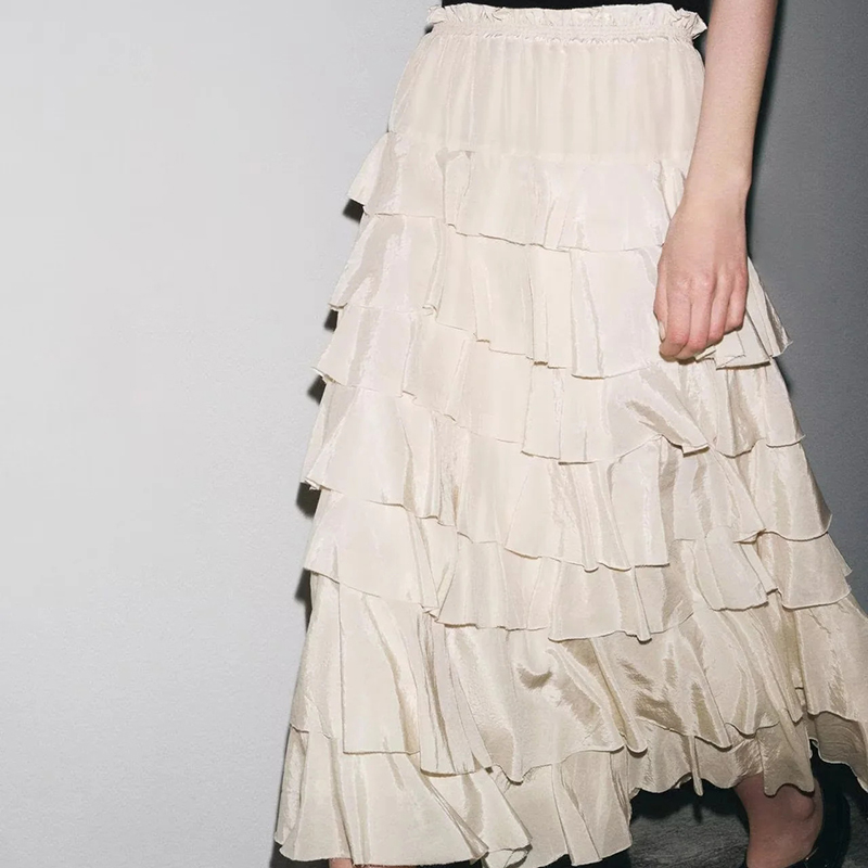 Off White Blended Layered Skirt