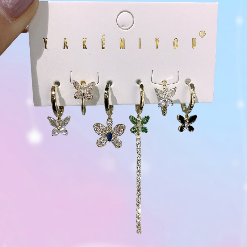 Juego De 6 Pendientes De Mariposa Con Circonitas De Cobre