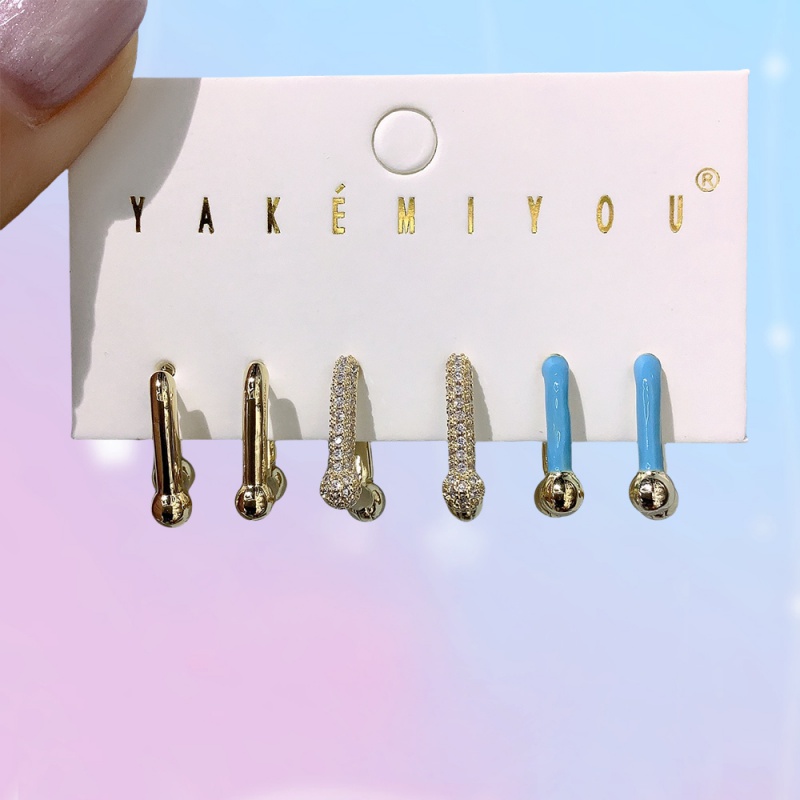 Juego De 6 Pendientes En Forma De U Con Incrustaciones De Cobre Y Circonitas En Forma De Gota De Aceite