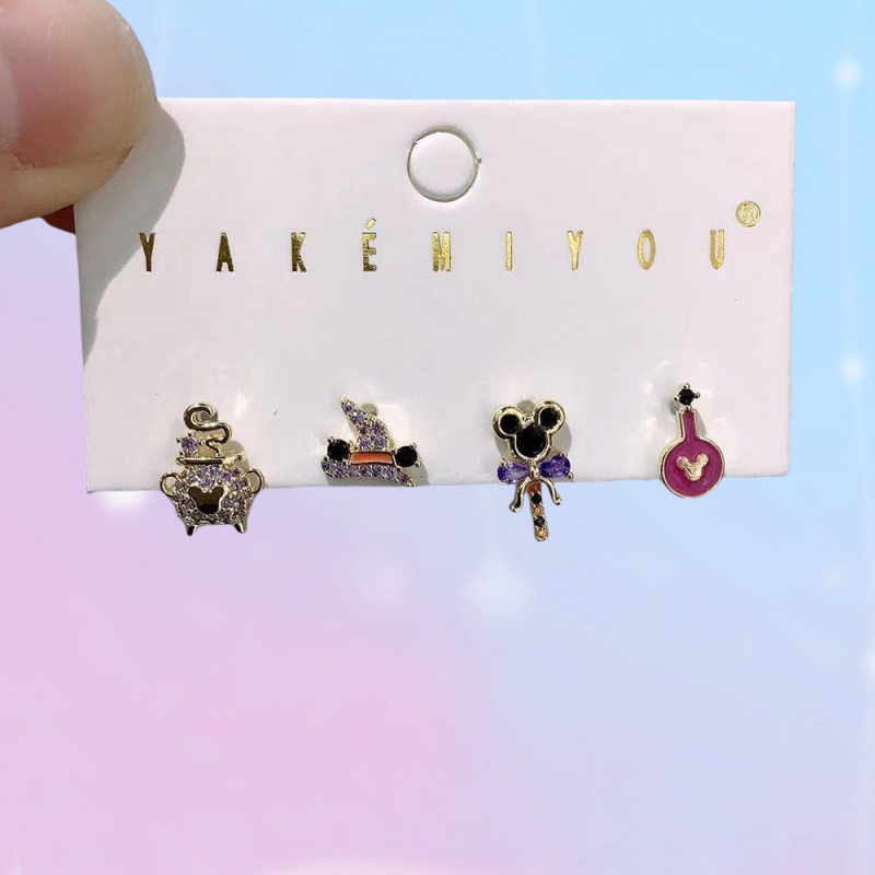 Juego De 4 Pendientes De Dibujos Animados Con Incrustaciones De Cobre Y Circonitas Con Gotas De Aceite