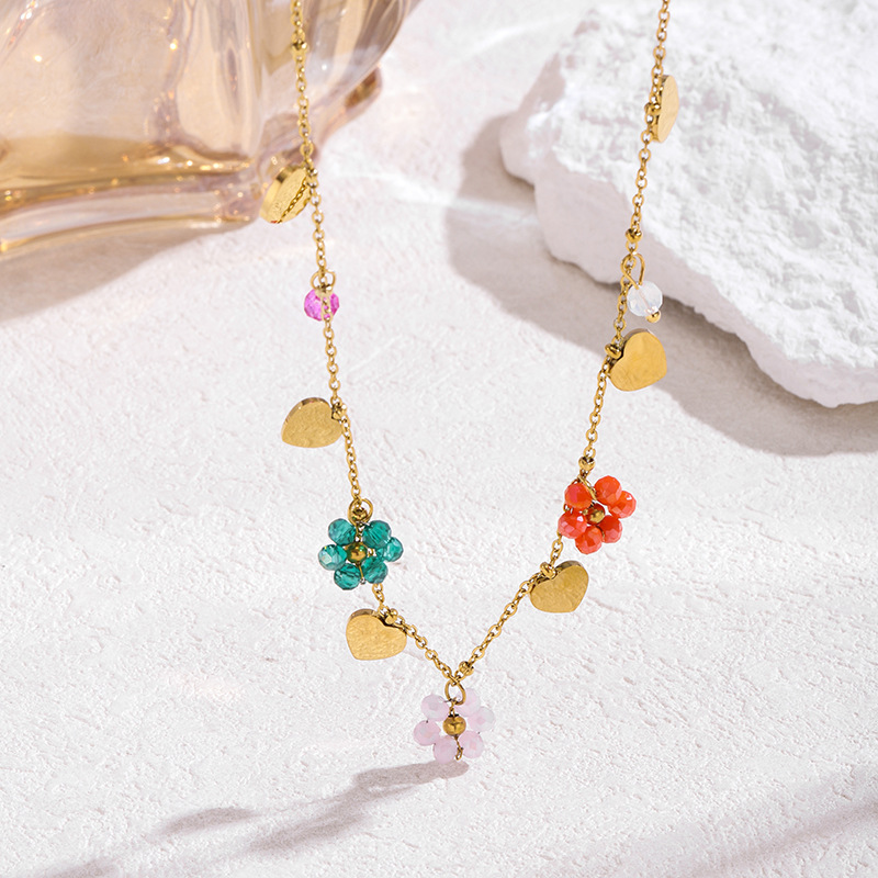 Collar De Flor De Corazón De Acero De Titanio