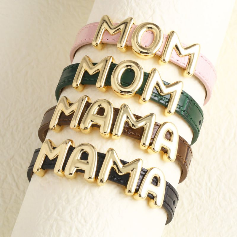 Mama Black Metal Letter Cowhide Bracelet