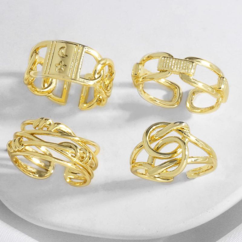 Anillo Geométrico Redondo De Cobre Bañado En Oro