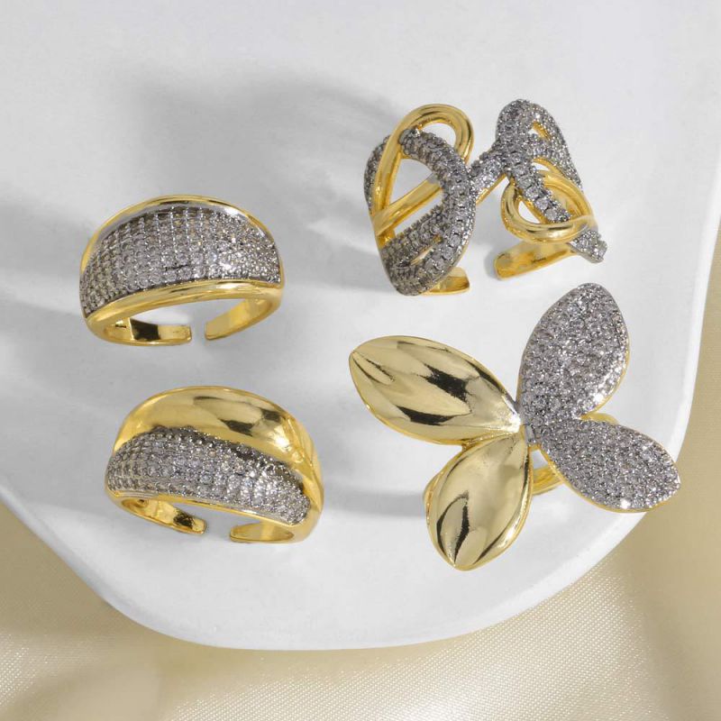 Anillo Abierto Irregular De Circonita Bicolor