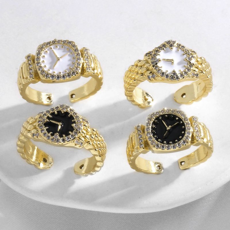 Anillo Abierto Con Reloj De Gota De Aceite Bañado En Oro Y Cobre