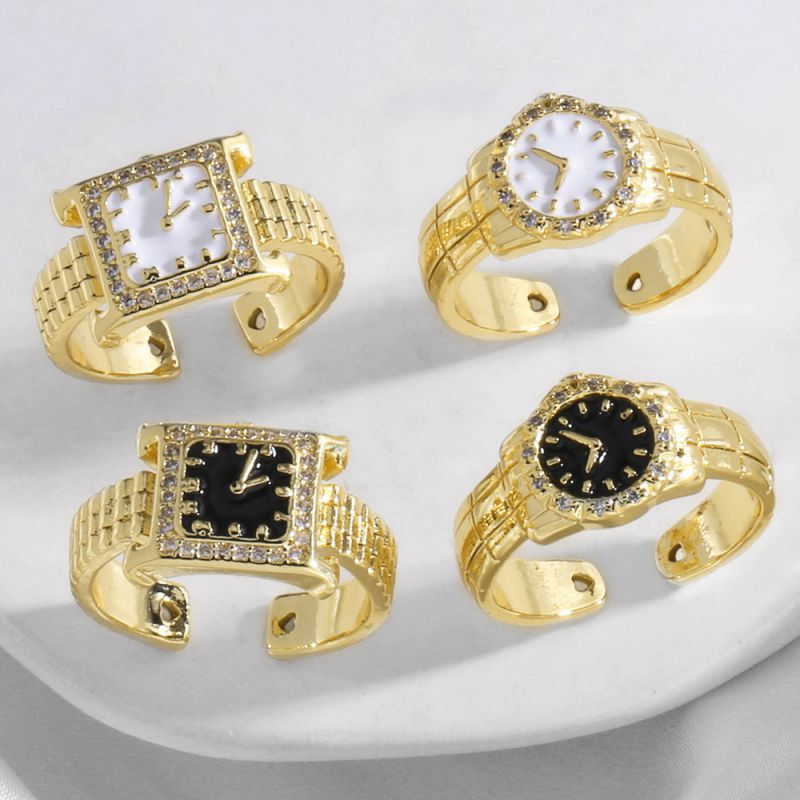 Anillo Abierto Con Reloj De Gota De Aceite Bañado En Oro Y Cobre