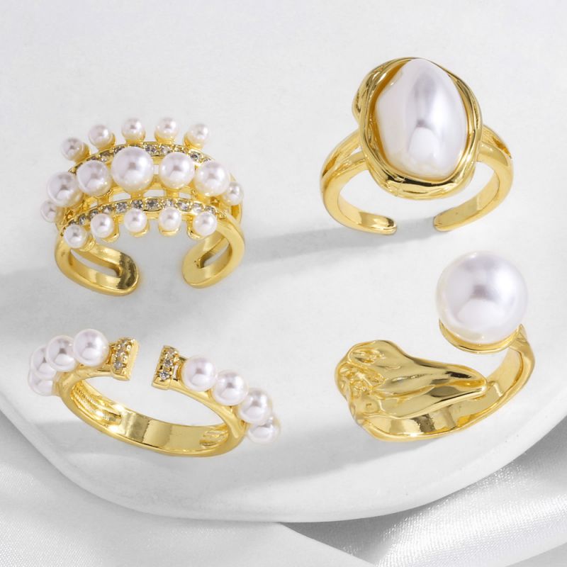 Anillo Abierto Irregular Con Perla De Circonita Bañada En Oro Y Cobre