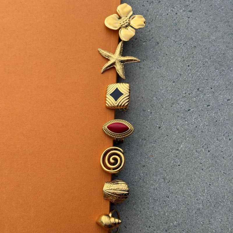 Ring 5 Stainless Steel Starfish Agate Shell Spiral Ring