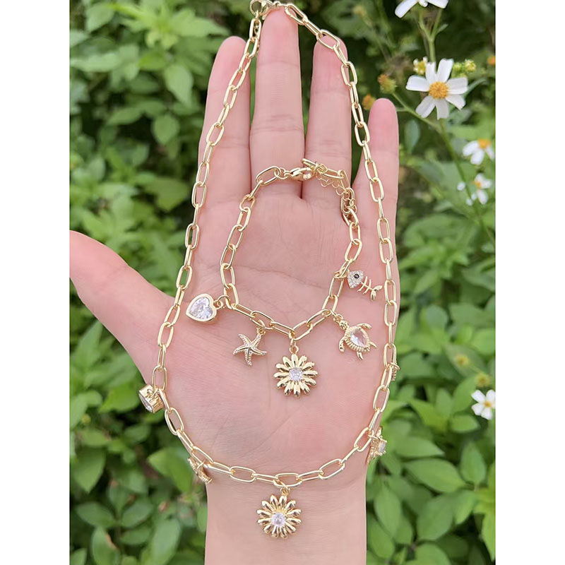 Pulsera De Tortuga Con Corazón De Diamantes Y Baño De Oro Y Cobre