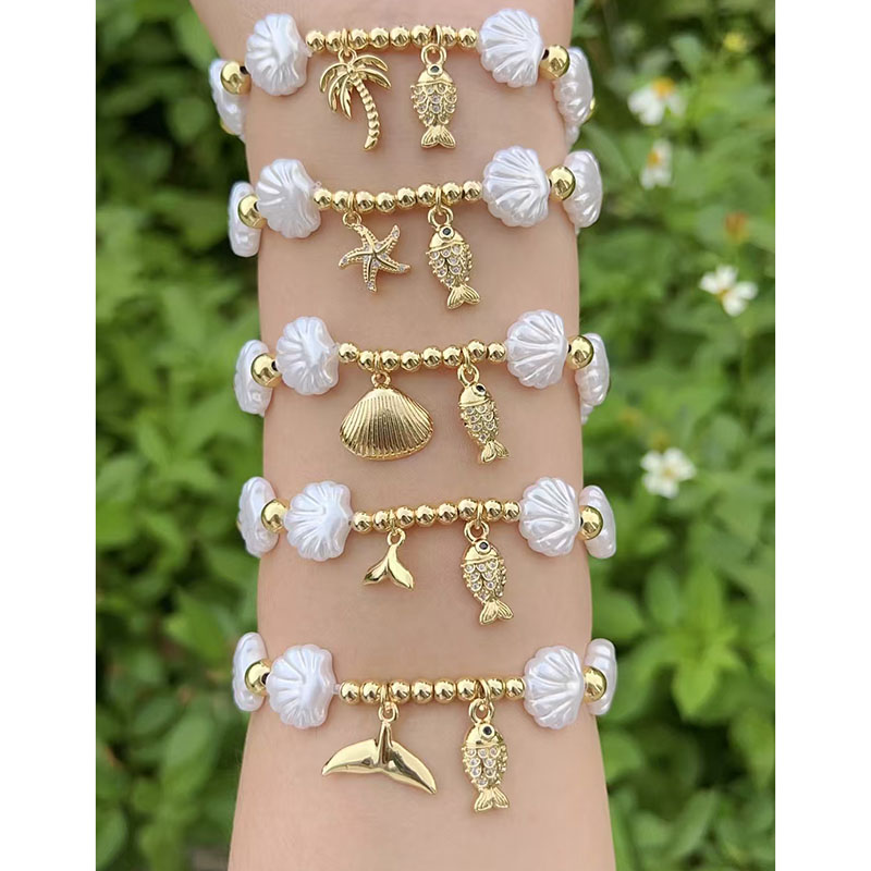 Pulsera De Concha De Perla Bañada En Oro Y Cobre