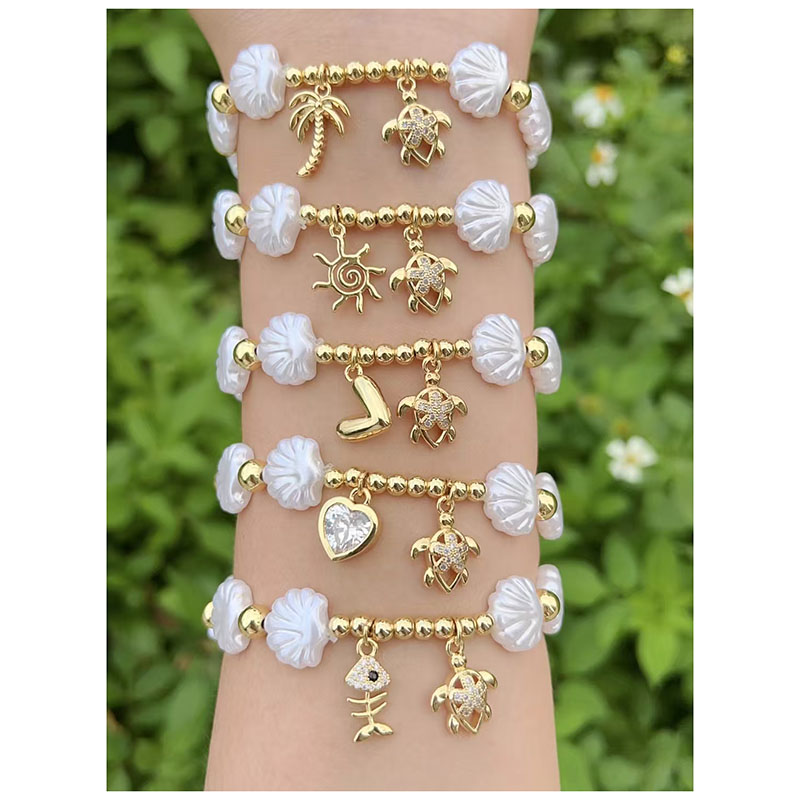 Pulsera De Tortuga Con Caparazón De Perla Bañada En Oro Y Cobre