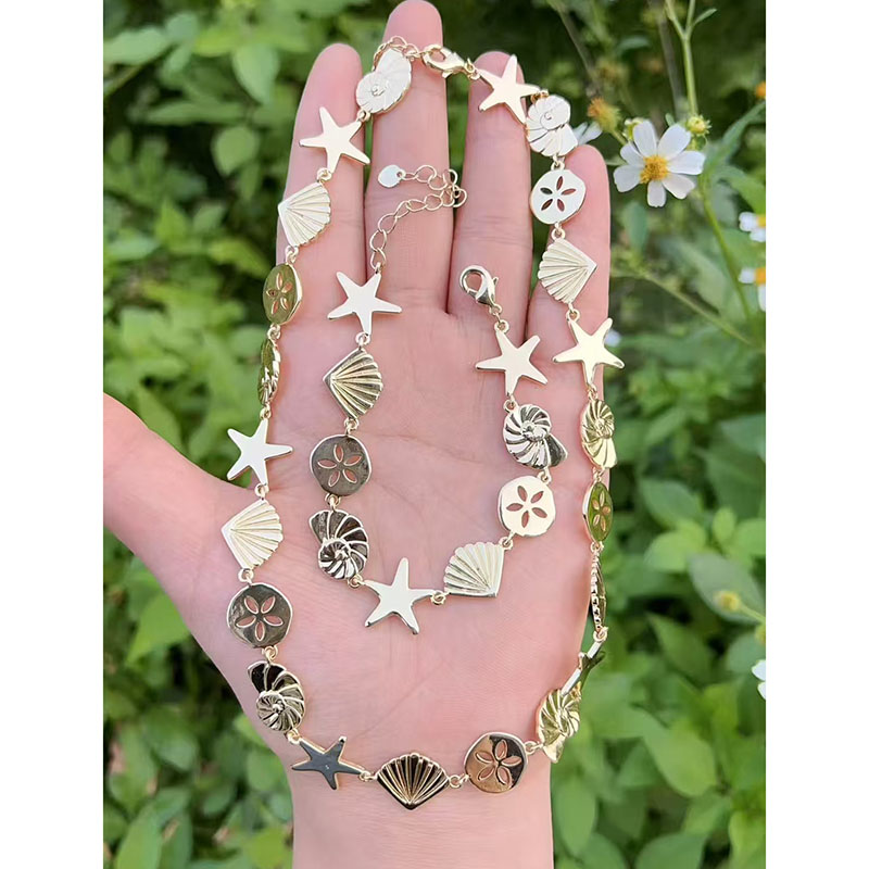 Pulsera De Concha De Estrella De Mar Bañada En Oro Y Cobre