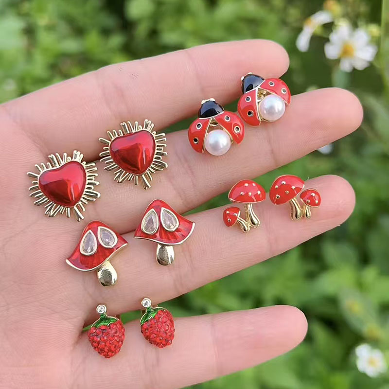 Pendientes De Cobre Con Forma De Gota De Aceite Corazón Insecto Hongo Y Fresa