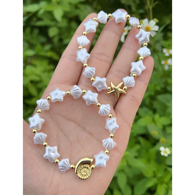Pulsera De Concha De Perla Con Forma De Estrella De Mar De Cinco Puntas Bañada En Oro Y Cobre