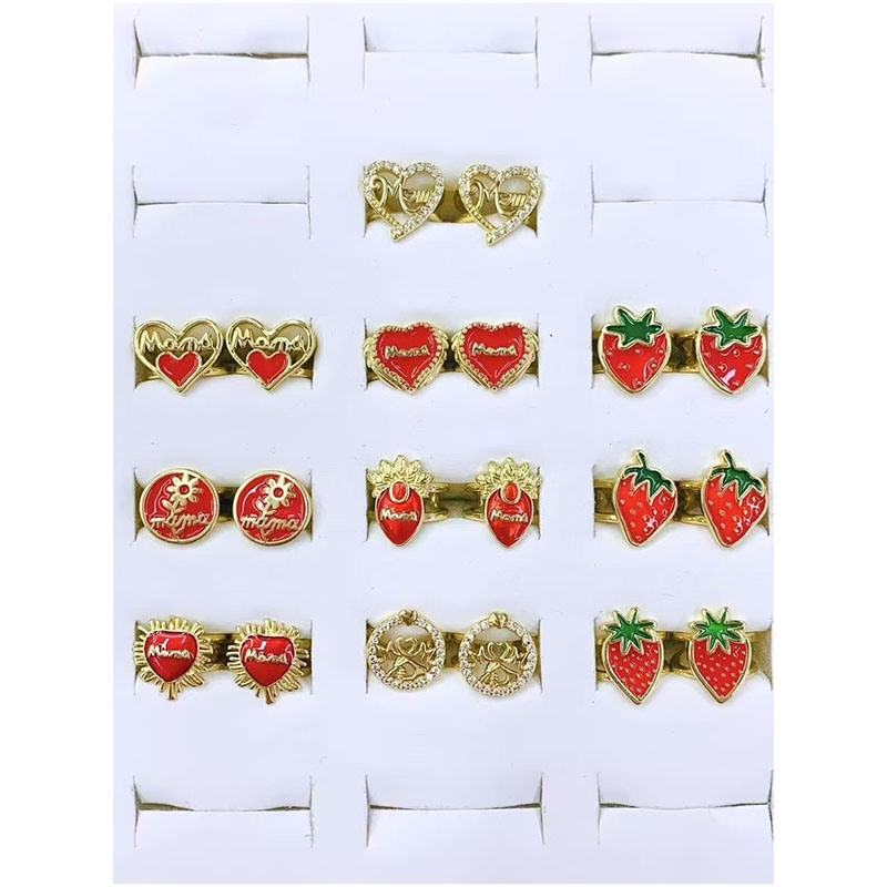 Pendientes Geométricos De Fresa Con Forma De Corazón De Diamantes Y Baño De Oro Y Cobre Para El Día De La Madre