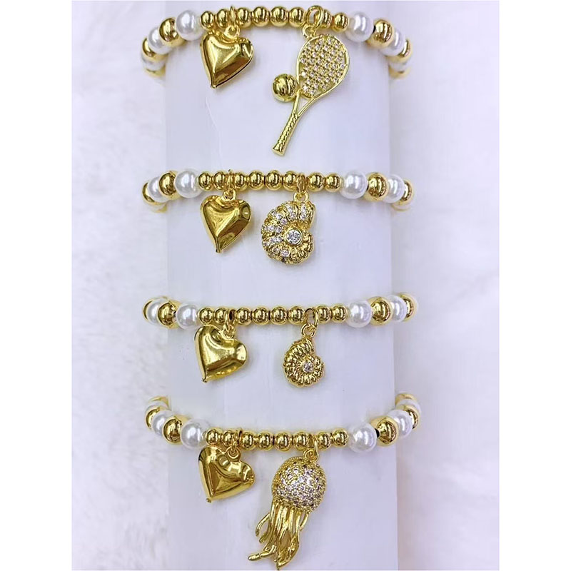 Pulsera De Medusa Con Forma De Corazón Y Cuentas De Perla Bañadas En Cobre Y Oro