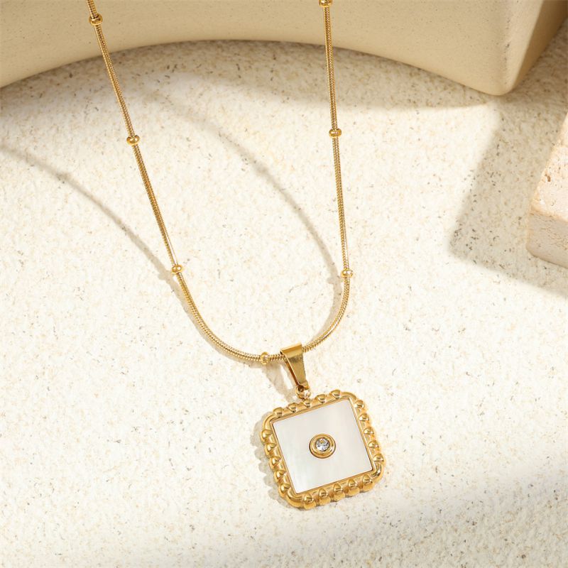 Collar De Hilo De Corazón Cuadrado De Acero Inoxidable