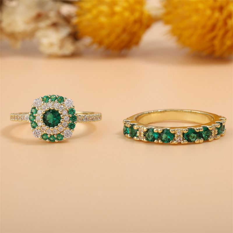 Juego De Anillos Redondos De Cobre Y Diamantes