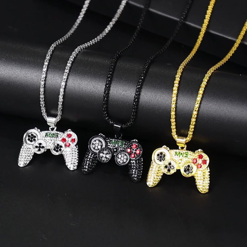Silver Alloy Diamond Game Controller Necklace For Men