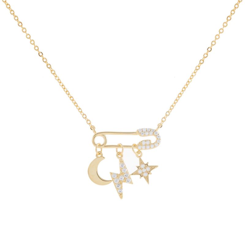 Collar De Estrella Y Rayo De Cobre Con Diamantes