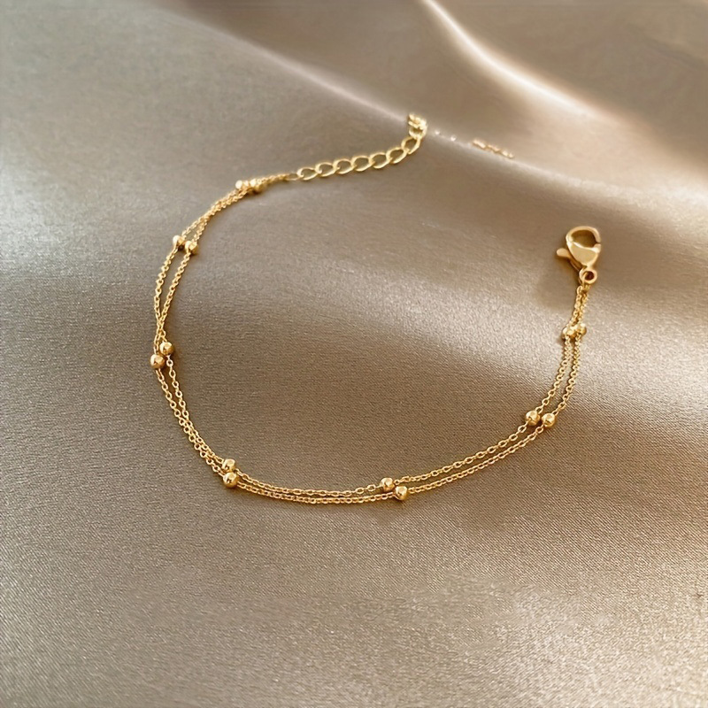 Pulsera De Cadena De Cuentas Con Clip De Doble Capa De Acero Inoxidable