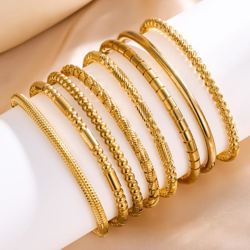 Pulsera De Acero Inoxidable Con Textura De Bambú