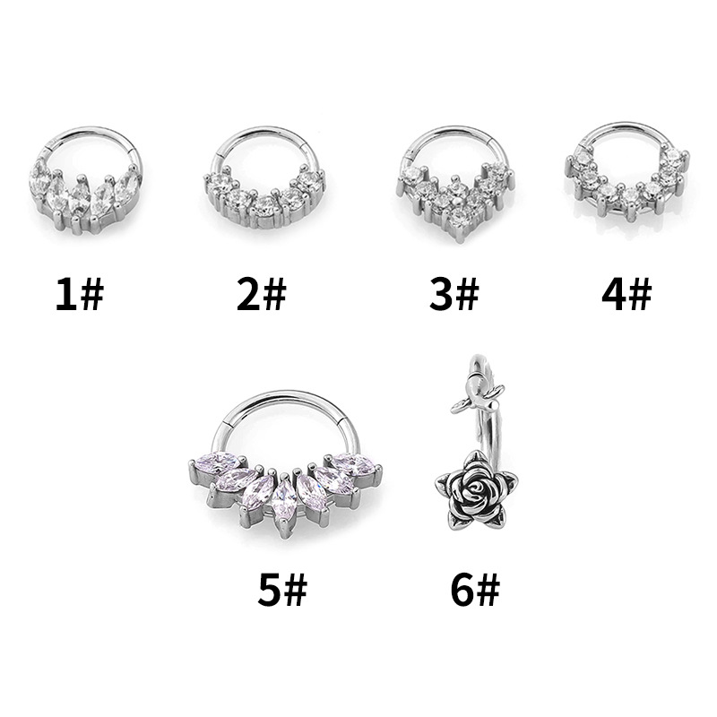 Silver Stainless Steel Diamond Geometric Round Piercing Nose Ring
