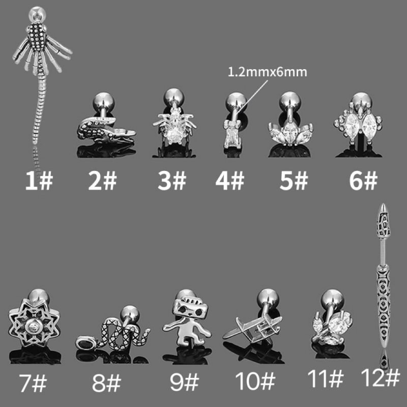 Pendientes De Acero Inoxidable Con Forma De Araña Cocodrilo Y Serpiente Con Forma De Bola En Espiral.