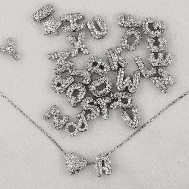 Collar Con Colgante De 26 Letras De Circonita Bañado En Oro Y Cobre (con Broche)