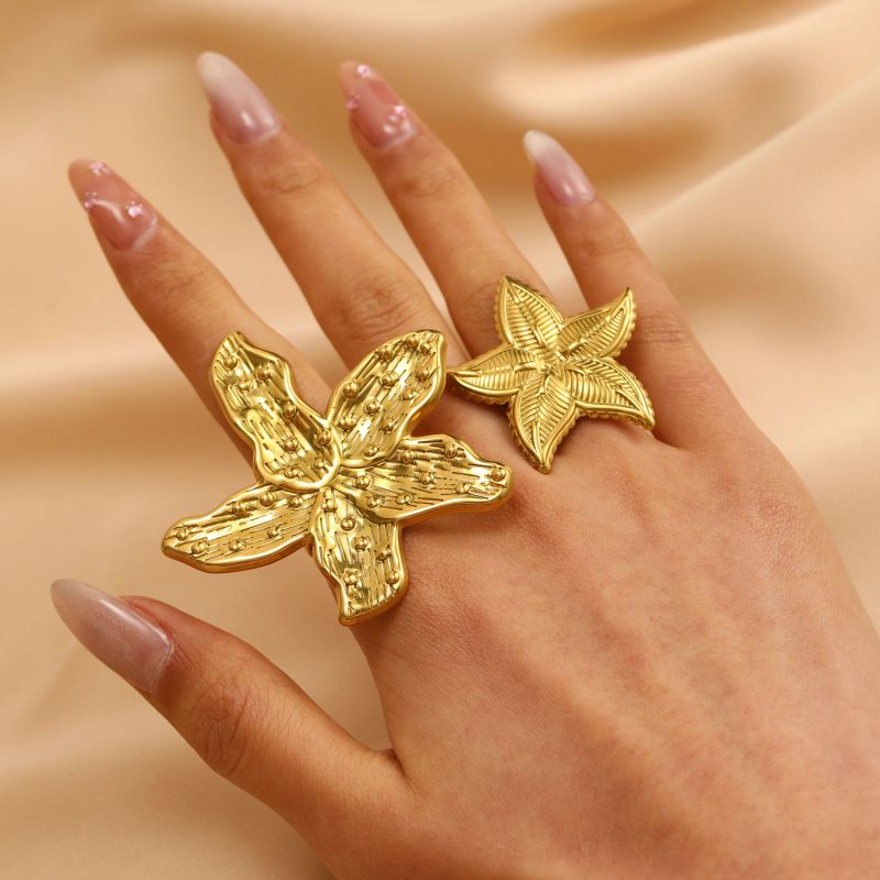 02 18k Real Gold Starfish Stainless Steel Starfish Ring