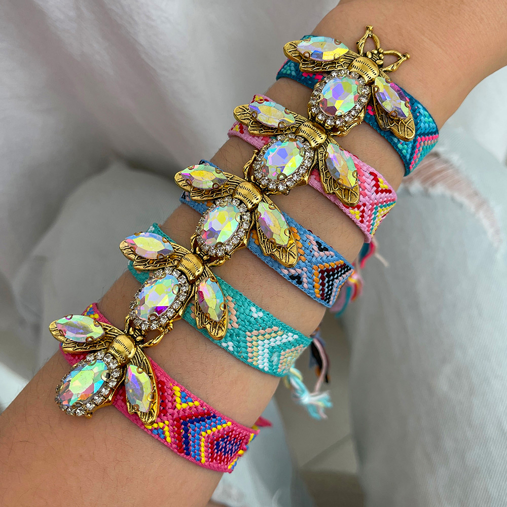 Pulsera Trenzada Con Borlas Y Abeja De Aleación De Diamantes