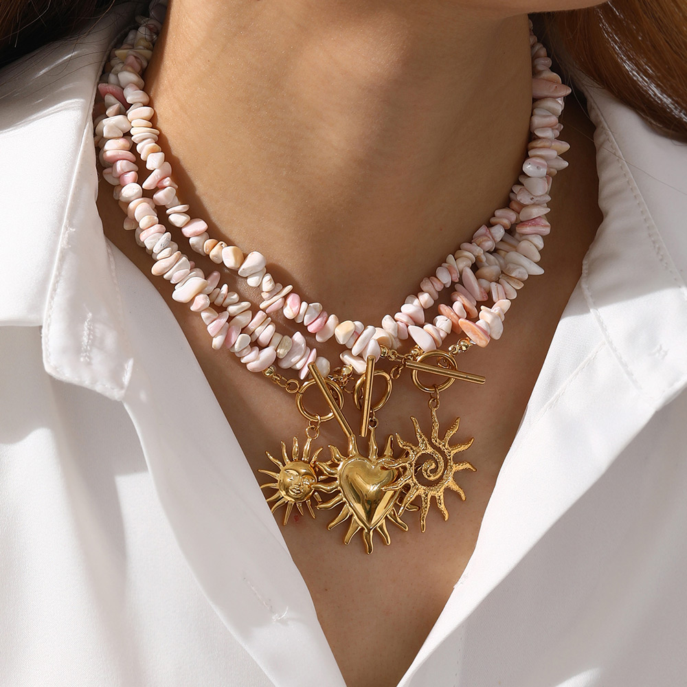 Collar De Piedra Natural Irregular Con Hebilla Ot De Corazón De Acero De Titanio