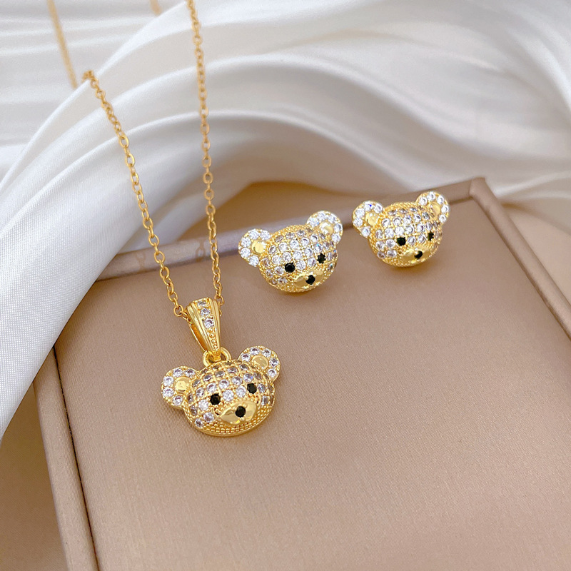 Earrings Stainless Steel Diamond Bear Earrings