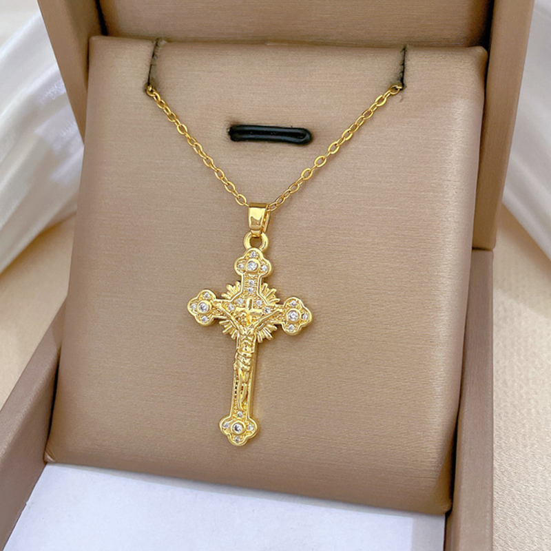 Collar De Cruz De Diamantes De Acero Inoxidable