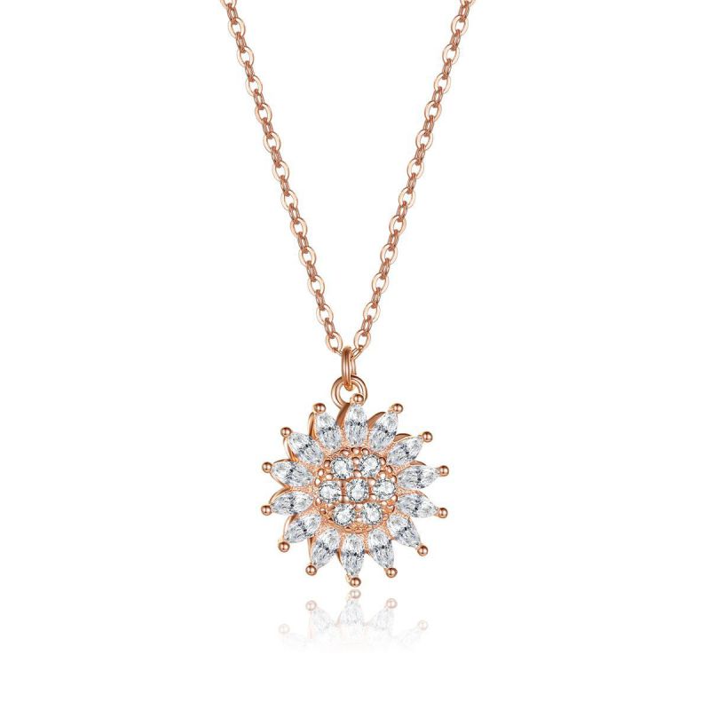 Gold Silver And Diamond Flower Necklace