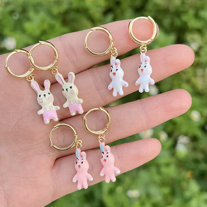 Pendientes De Aro Con Forma De Conejo De Cobre Bañados En Oro