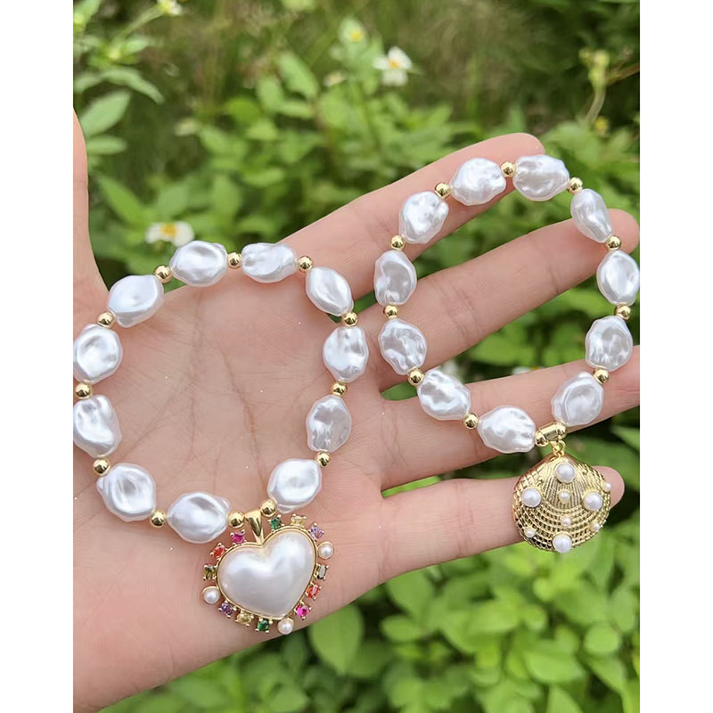 Gold 1 Copper Gold-plated Diamond Heart Pearl Beaded Bracelet